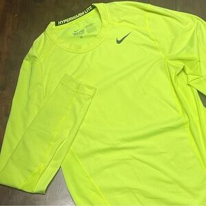 Nike Pro Combat Shirt Mens Medium Neon Yellow Hyperwarm Lite Performance Fitted